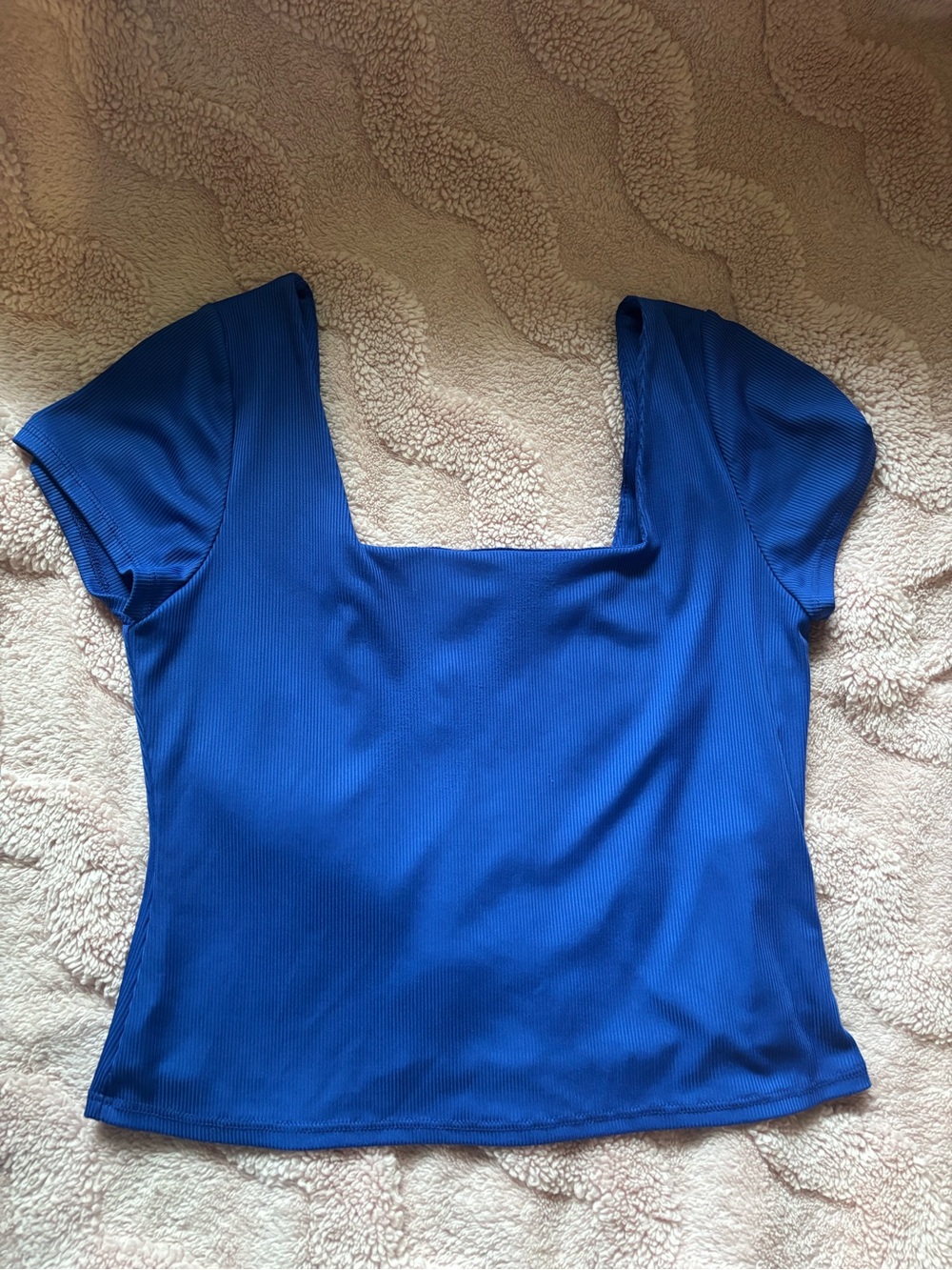Originality- XL Blue Square-Neck Short Sleeve cropped Women's Top